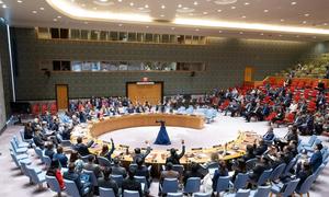 A view of the UN Security Council as members vote in favour of the draft resolution on the situation in Gaza.