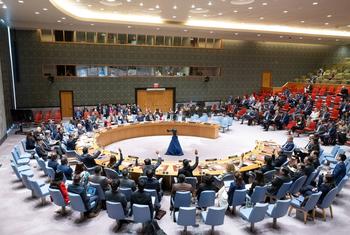 A view of the UN Security Council as members vote in favour of the draft resolution on the situation in Gaza.
