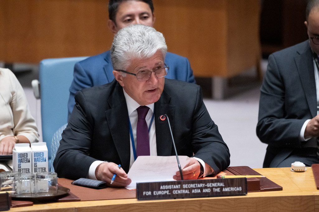 Miroslav Jenca, Sous-Secrétaire général pour l'Europe, l'Asie centrale et les Amériques au Département des affaires politiques des Nations Unies, informe les membres du Conseil de sécurité sur la situation à Gaza.