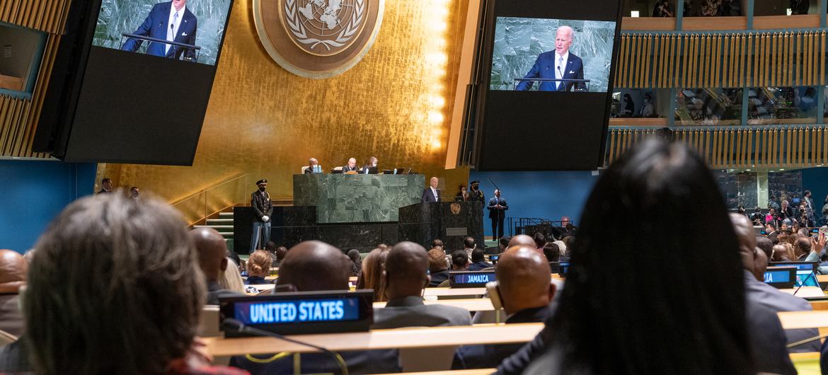 The President of the United States delivers a speech at the general debate of the 77th session of the United Nations General Assembly. (document)