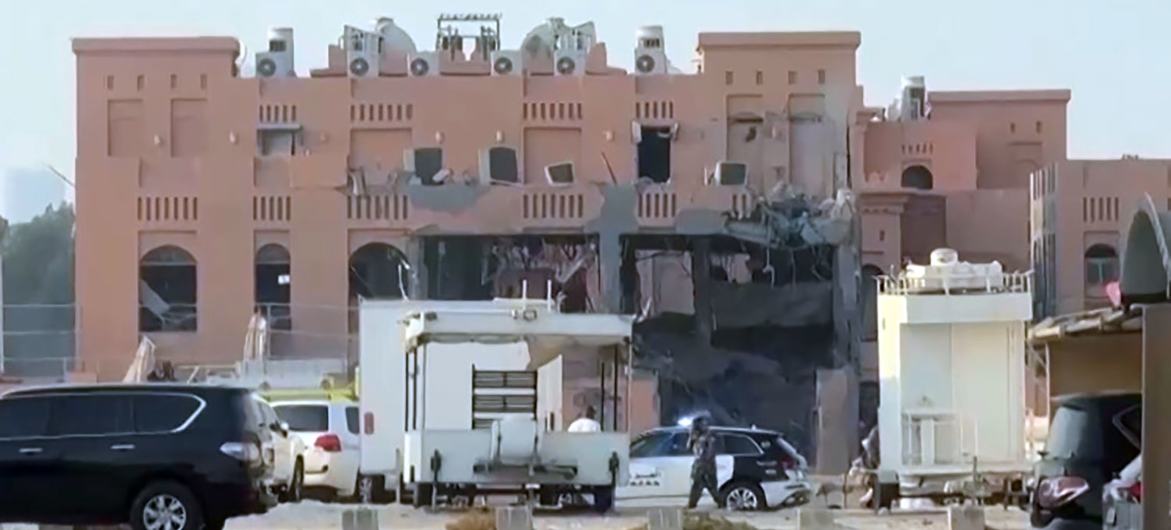 Damage to a building in Doha’s West Bay commercial district is eveident following an Israeli strike on Qatar's capital.