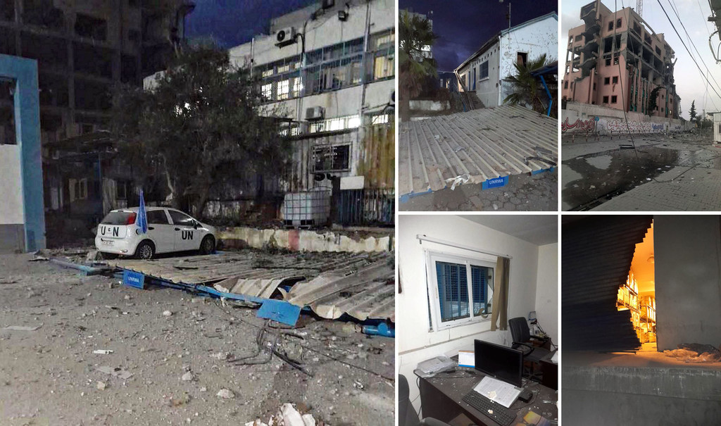Un bâtiment abritant le siège de l'UNRWA dans la ville de Gaza a subi d'importants dégâts suite à des frappes aériennes à proximité.