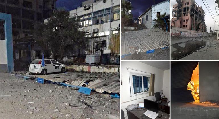 近东救济工程处位于加沙城的总部大楼在附近的空袭中遭受严重破坏。
