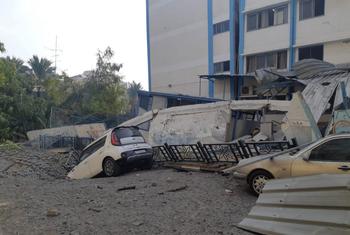 An UNRWA school sheltering displaced families in Gaza has received a direct hit.