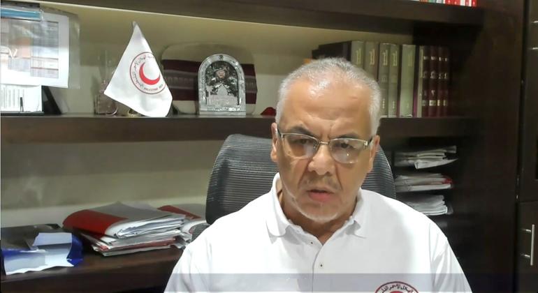 Marwan Jilani, director general de la Media Luna Roja palestina, informo por videoconferencia al Consejo de Seguridad.