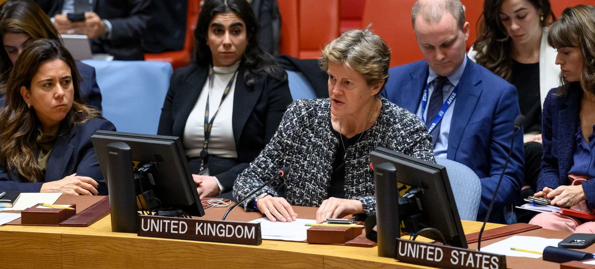 Ambassador Barbara Woodward of the United Kingdom addresses the UN Security Council meeting on the situation in the Middle East, including the Palestinian question. Ambassador Barbara Woodward of the United Kingdom addresses the UN Security Council meeting on the situation in the Middle East, including the Palestinian question.