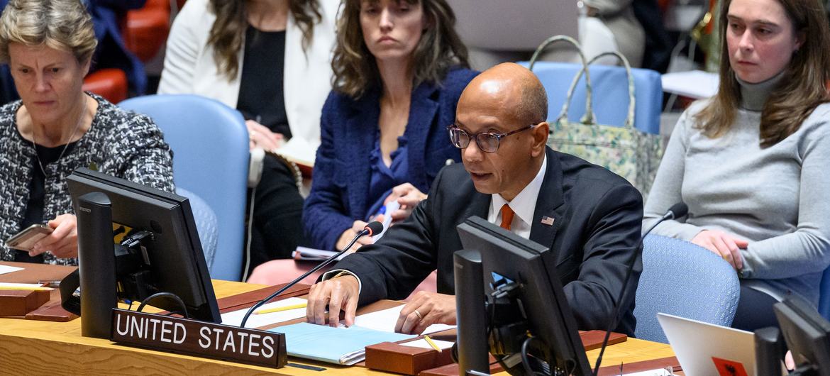 Deputy Permanent Representative Robert A. Wood of the United States addresses the UN Security Council meeting on the situation in the Middle East, including the Palestinian question.