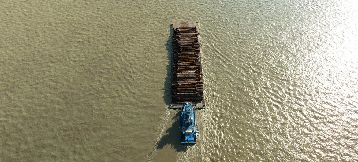 Logging ship in Amazon River.