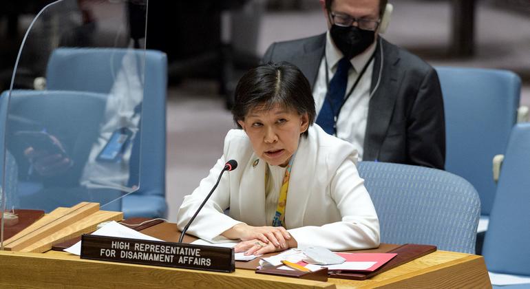 Izumi Nakamitsu, High Representative for Disarmament Affairs, briefs a Security Council meeting on Threats to International Peace and Security. (file photo).