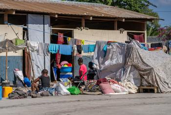 Семьи, бежавшие из своих домов, временно поселились в школе в центре столицы Гаити.