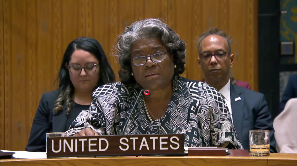 L'ambaixadora Linda Thomas-Greenfield dels Estats Units s'adreça a la reunió del Consell de Seguretat sobre la situació a l'Orient Mitjà, inclosa la qüestió palestina.