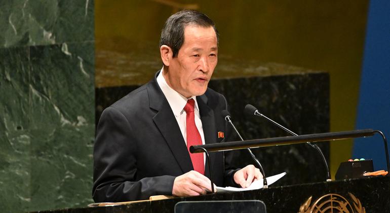 朝鲜常驻联合国代表金星在联大发言。