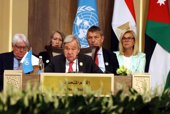 Le Secrétaire général des Nations Unies, António Guterres, prononce un discours en Jordanie appelant à une réponse humanitaire urgente à Gaza.