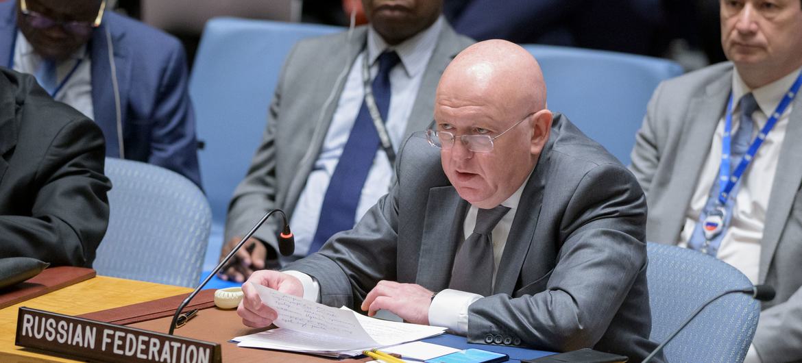 Ambassador Vassily Nebenzia of the Russian Federation addresses the Security Council meeting on the situation in Syria.