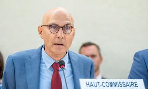 Volker Türk, Hoge Commissaris voor de Mensenrechten van de VN, spreekt de 54e zitting van de Mensenrechtenraad toe.