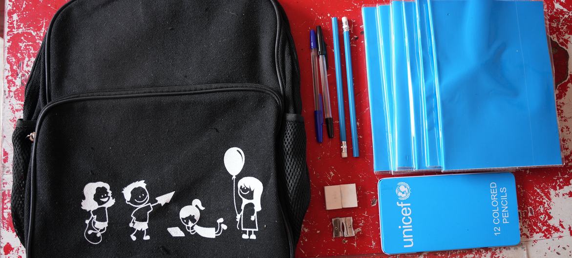 Back-to-school supplies at a UNICEF-supported school in Yemen.