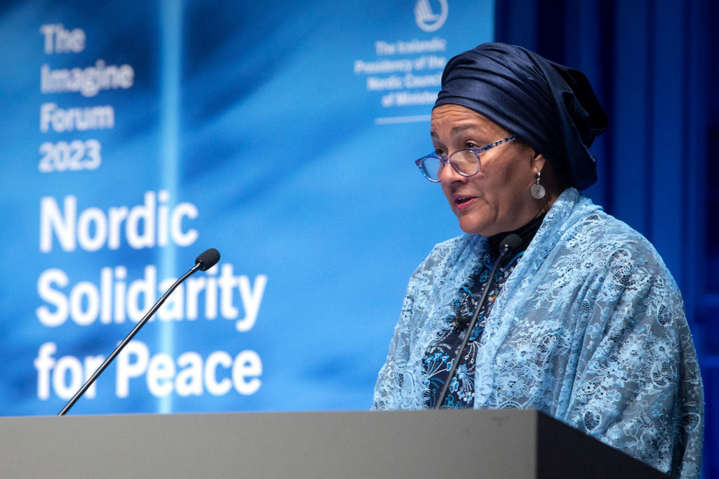 Deputy Secretary-General Amina Mohammed delivers her address to the opening session of the Imagine Forum: Nordic Solidarity for Peace conference in Reykjavík, Iceland.