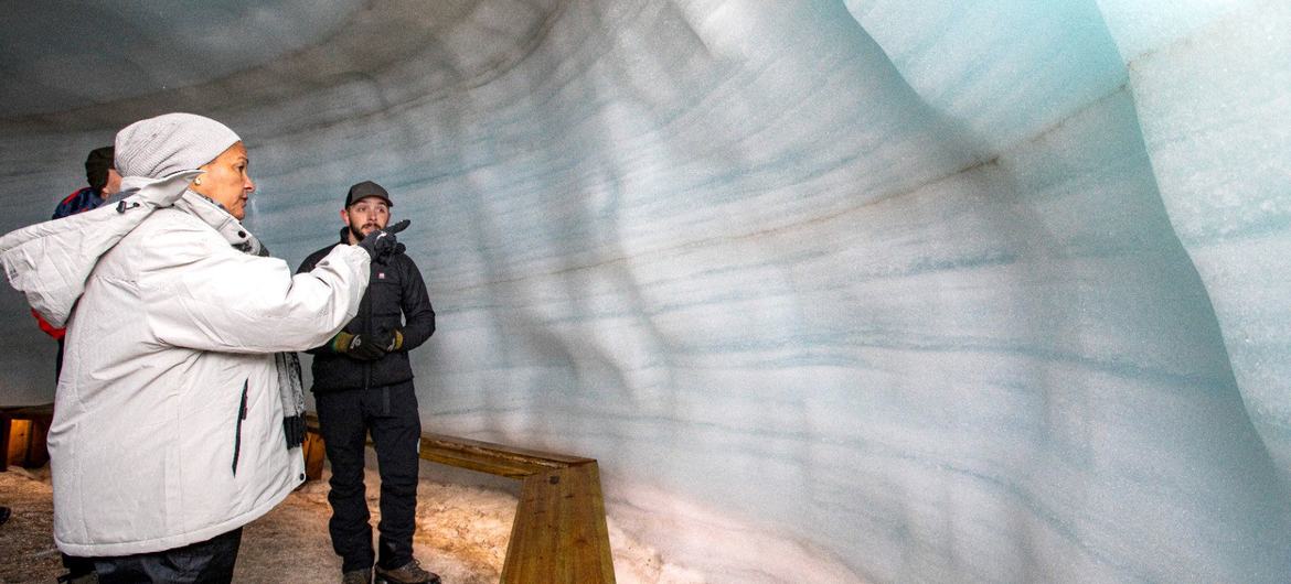 Deputy Secretary-General Amina Mohammed during a tour of Iceland's second-largest, and fastest melting, glacier, Langjökull, and its ice cave.