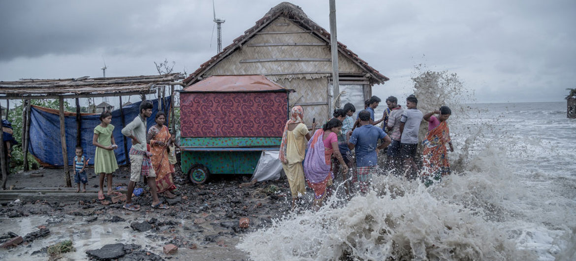 Tidal waves on Namkhana Island,  West Bengal, India, flood coastal communities.