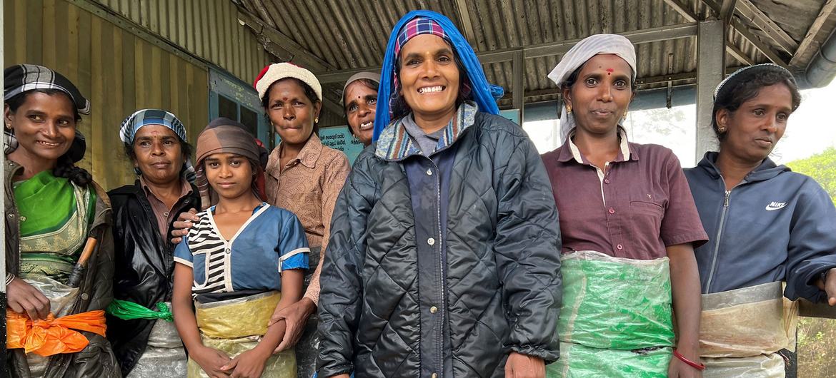 Workers at the Blue Field tea estate take a break between shifts in the plantation on a rainy day in in Ramboda, Sri Lanka.