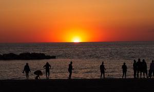 Sunset along the coast of Erie, Pennsylvania, in the USA.