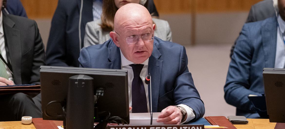 Ambassador Vassily Nebenzia of the Russian Federation addresses the Security Council meeting on the situation in the Middle East, including the Palestinian question.