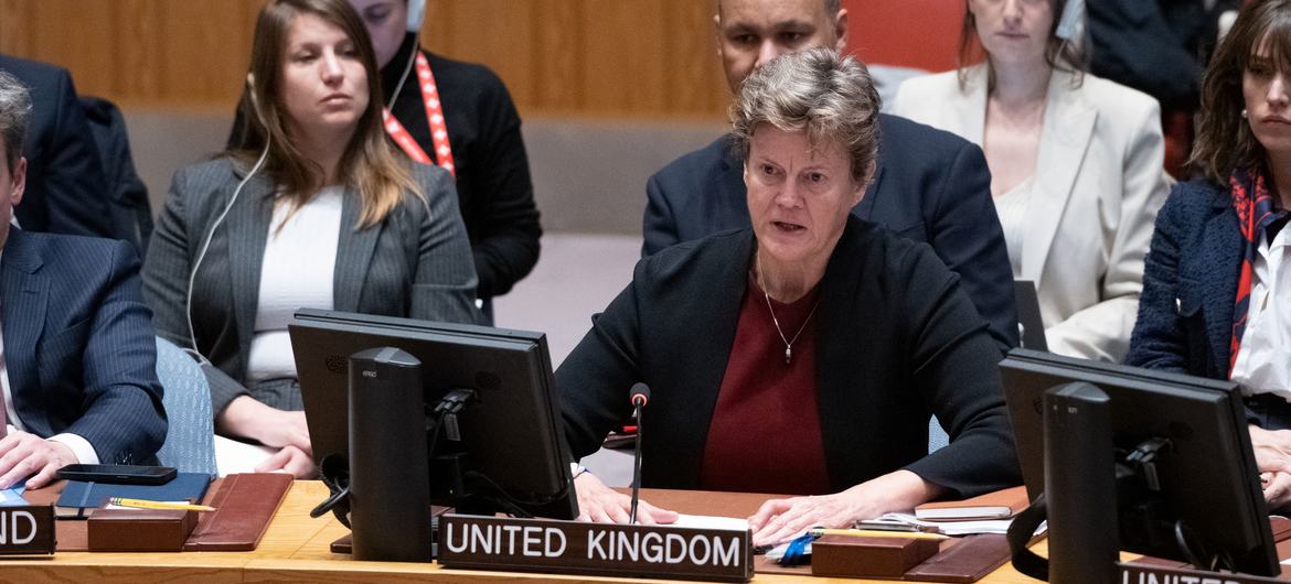 Ambassador Barbara Woodward of the United Kingdom addresses the Security Council meeting on the situation in the Middle East, including the Palestinian question.