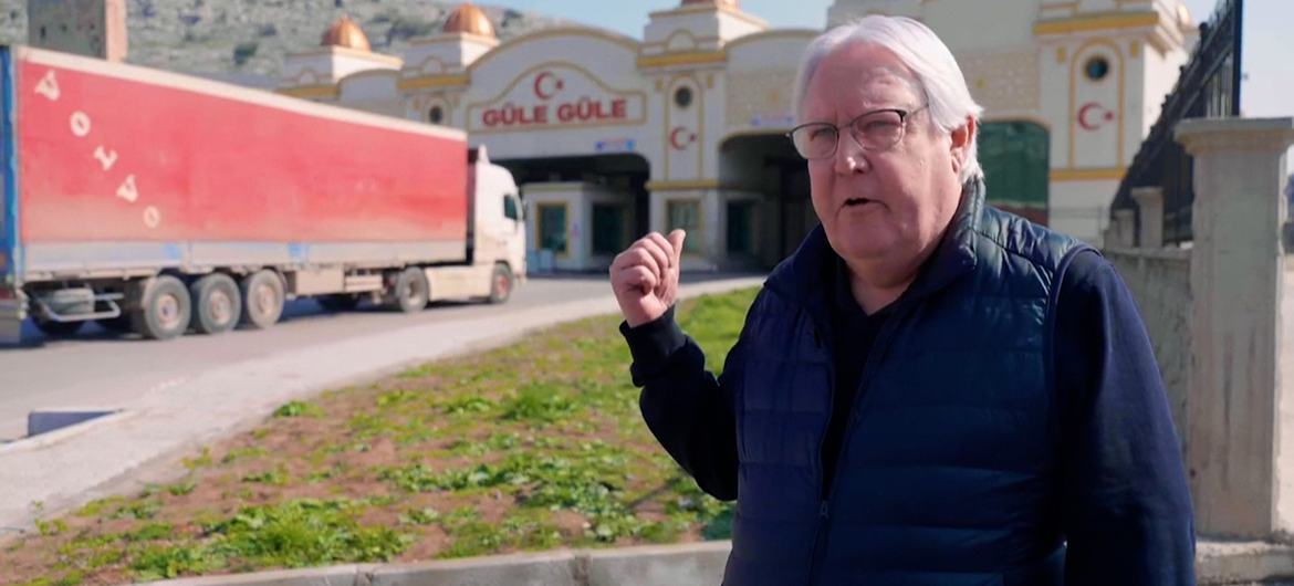 UN emergency relief coordinator Martin Griffiths visits the Turkish side of Bab Al-Hawa, the only remaining border crossing authorized by the Security Council to deliver UN aid to the northwest Syria