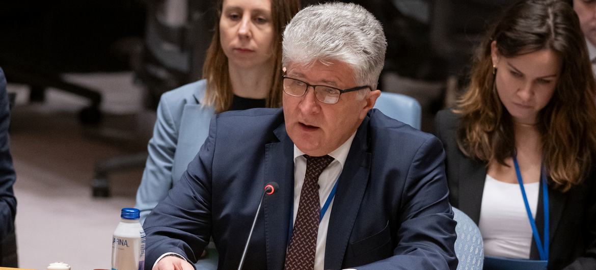 Miroslav Jenča, Assistant Secretary-General, briefs the Security Council meeting on threats to international peace and security.