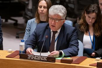 Miroslav Jenča, Assistant Secretary-General, briefs the Security Council meeting on threats to international peace and security.