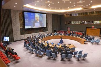 El enviado especial de la ONU para Siria, Geir Pedersen, informa al Consejo de Seguridad vía teleconferencia.