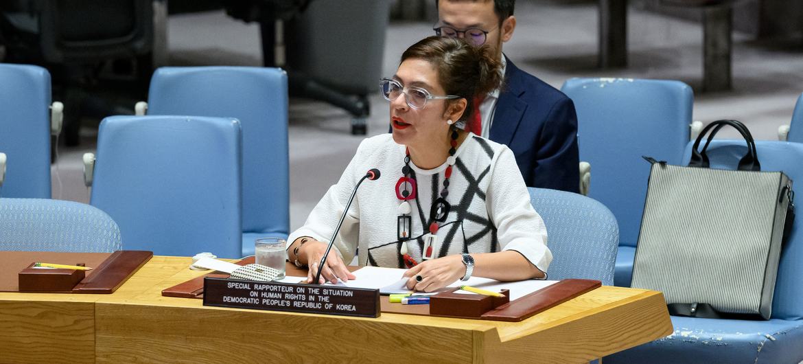 Elizabeth Salmón, Rapporteuse spéciale des Nations unies sur les droits de l’homme en RPDC, au Conseil de sécurité.