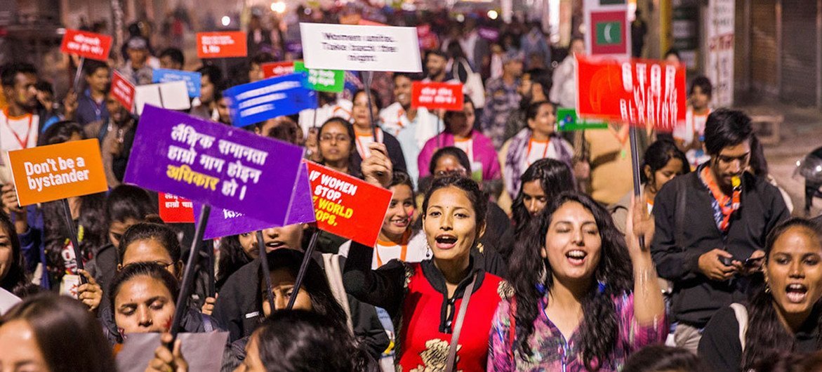 Young people protest for gender equality and women's rights in Nepa (file)