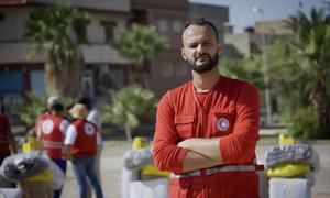 حمدي خلال المرحلة الأولى من الاستجابة الإنسانية عام 2023.