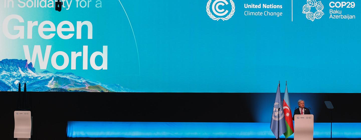 UN Secretary-General António Guterres delivers remarks at the opening of the World Leaders Climate Action Summit at COP29 in Baku, Azerbaijan.