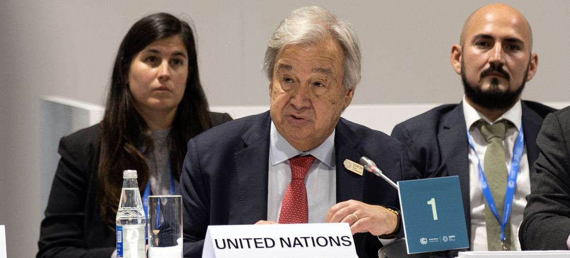 UN Secretary-General António Guterres speaks at the High-Level Dialogue on Loss and Damage at COP29 in Baku, Azerbaijan.