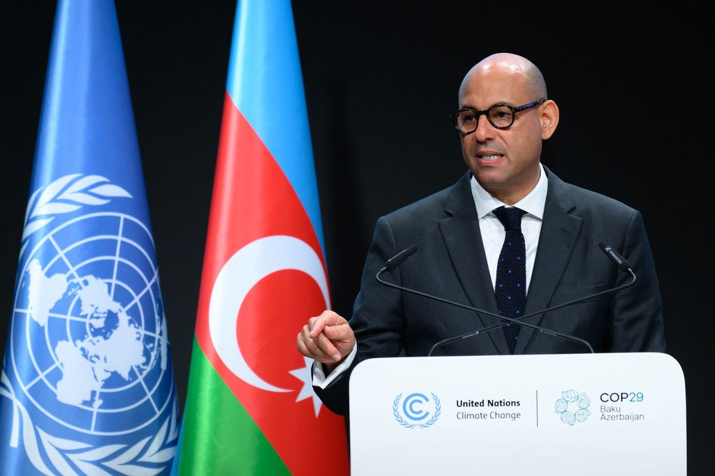 Simon Stiell, Secrétaire exécutif d'ONU Climat à la COP29 à Bakou, en Azerbaïdjan.