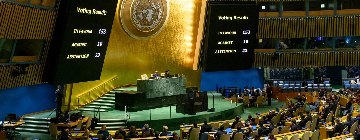 Results of the General Assembly's vote on the resolution on “Protection of civilians and upholding legal and humanitarian obligations” during the resumed 10th Emergency Special Session on 12 December 2023.
