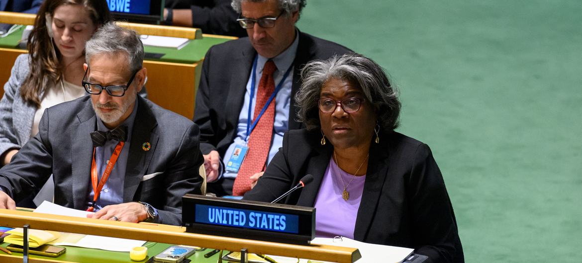 Ambassador Linda Thomas-Greenfield of the United States addresses the resumed 10th Emergency Special Session meeting on the situation in the Occupied Palestinian Territory.