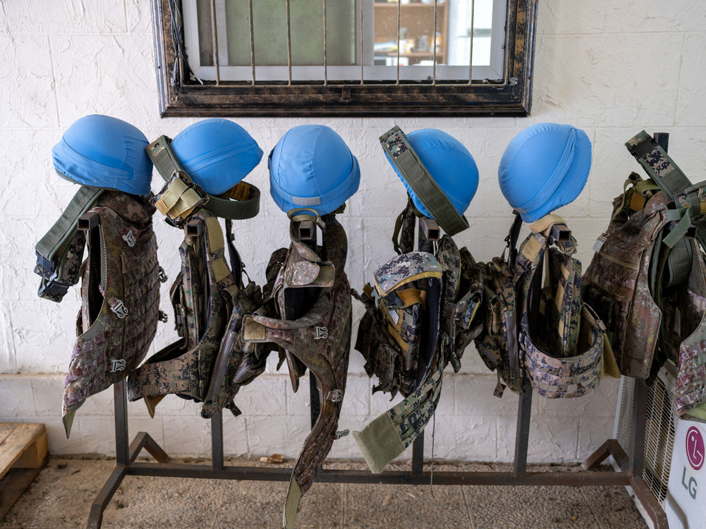 Blue helmets and bulletproof vests belonging to peacekeepers serving with United Nations Interim Force In Lebanon (UNIFIL). Blue helmets and bulletproof vests belonging to peacekeepers serving with United Nations Interim Force In Lebanon (UNIFIL).
