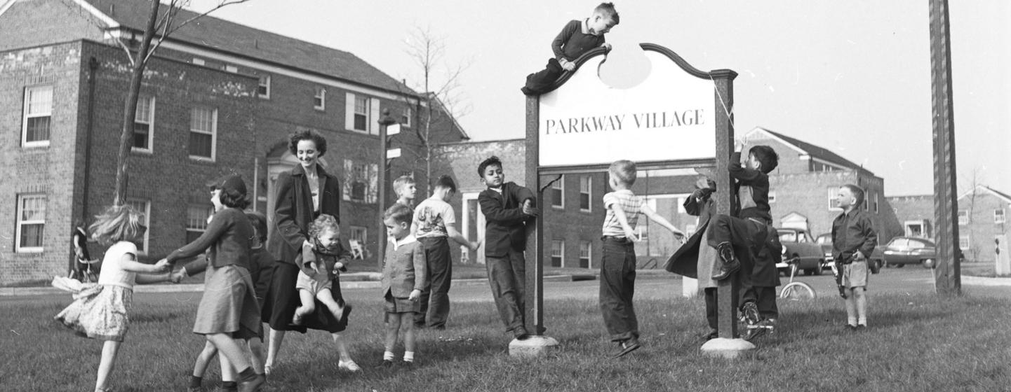 Children play at Parkway Village in 1950.