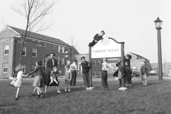 Children play at Parkway Village in 1950.