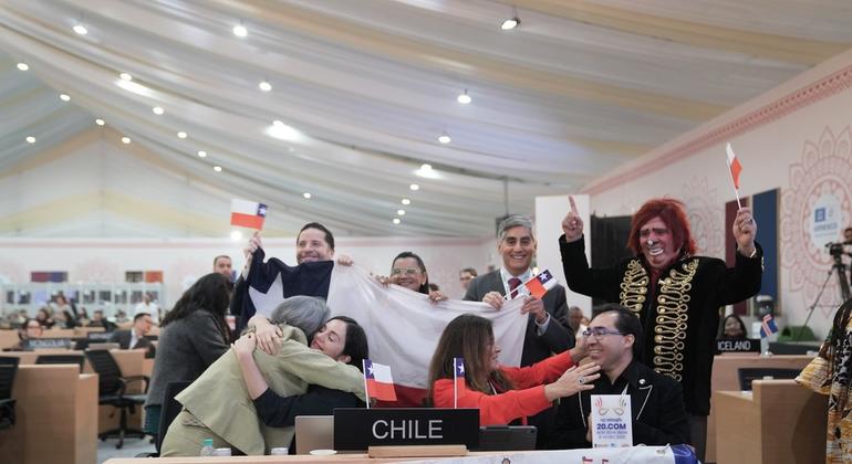 नई दिल्ली में 2025 की अमूर्त साँस्कृतिक धरोहर समिति की बैठक में चिली का प्रतिनिधिमंडल.