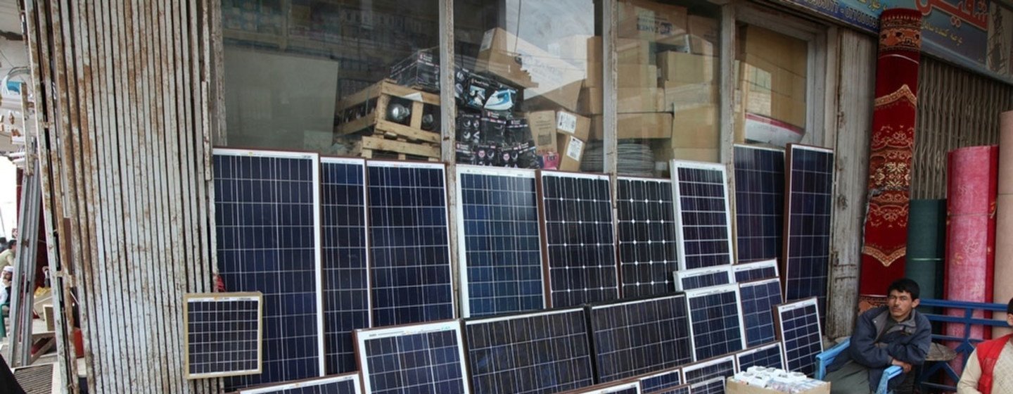 Solar panels are sold on the streets of Mazar-e Sharif in Afghanistan.