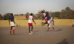 A football match is played in Timbuktu, in northern Mali, as part of peacebuilding efforts.