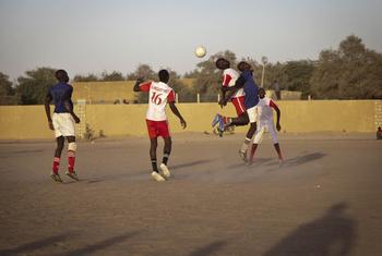 A football match is played in Timbuktu, in northern Mali, as part of peacebuilding efforts.