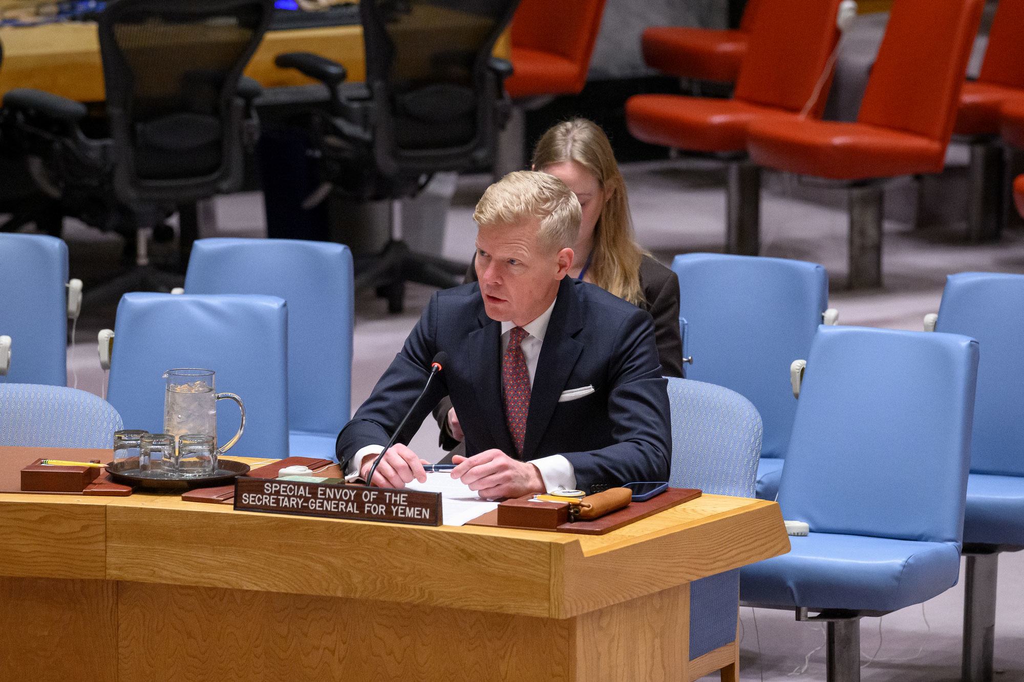 Hans Grundberg, l'envoyé spécial du Secrétaire général de l'ONU pour le Yémen, au Conseil de sécurité.