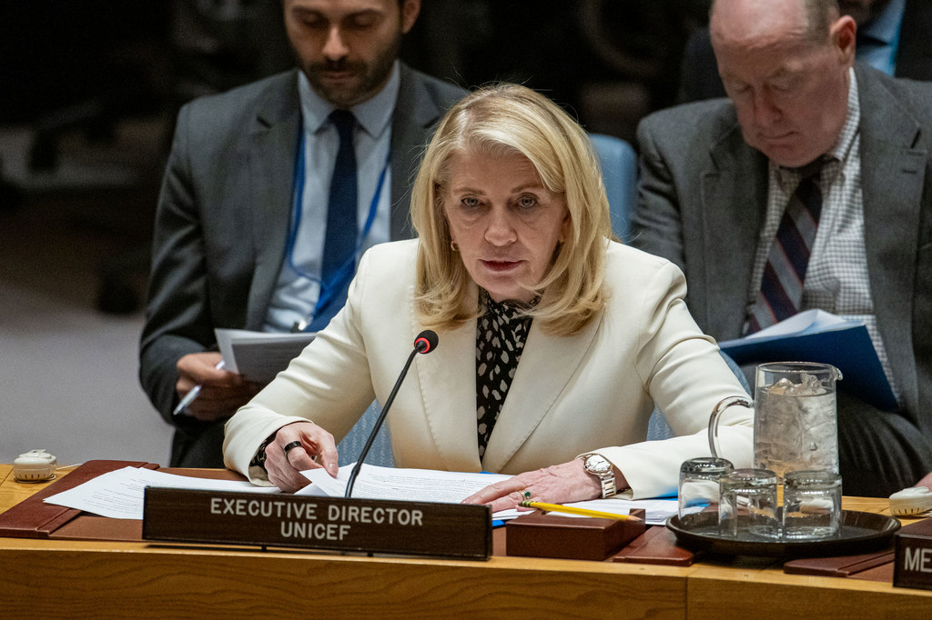 Catherine Russell, Mkurugenzi Mtendaji wa UNICEF, akihutubia Baraza la Usalama.