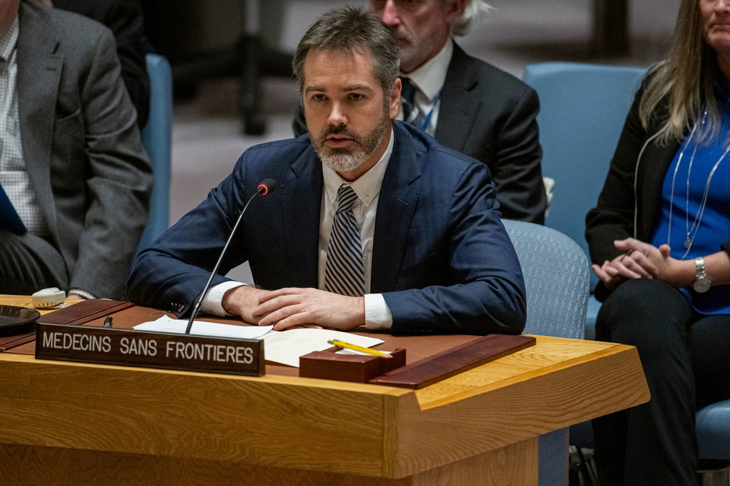 Christopher Lockyear, Katibu Mkuu wa shirika la Médecins Sans Frontières (MSF) au  Madaktari Wasio na Mipaka) akihutubia Baraza la Usalama kuhusu Sudan.