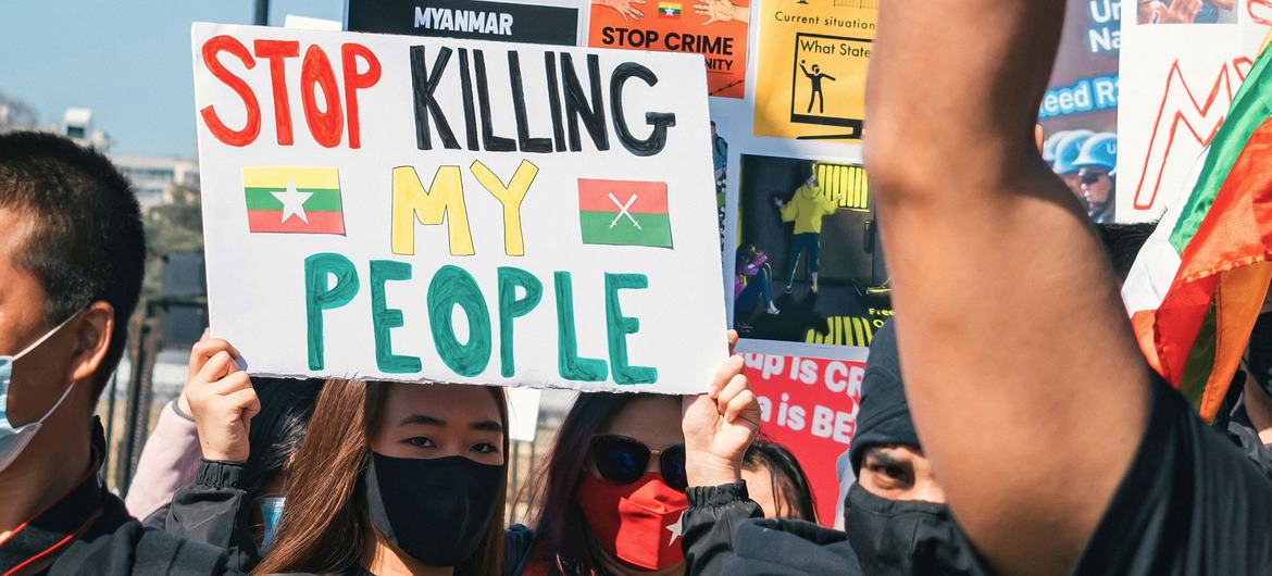 Protestors take to the streets in Washington, DC, in the United States, calling for an end to violence in Myanmar.